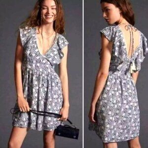 Anthropologie Blue and White Floral Mini Dress